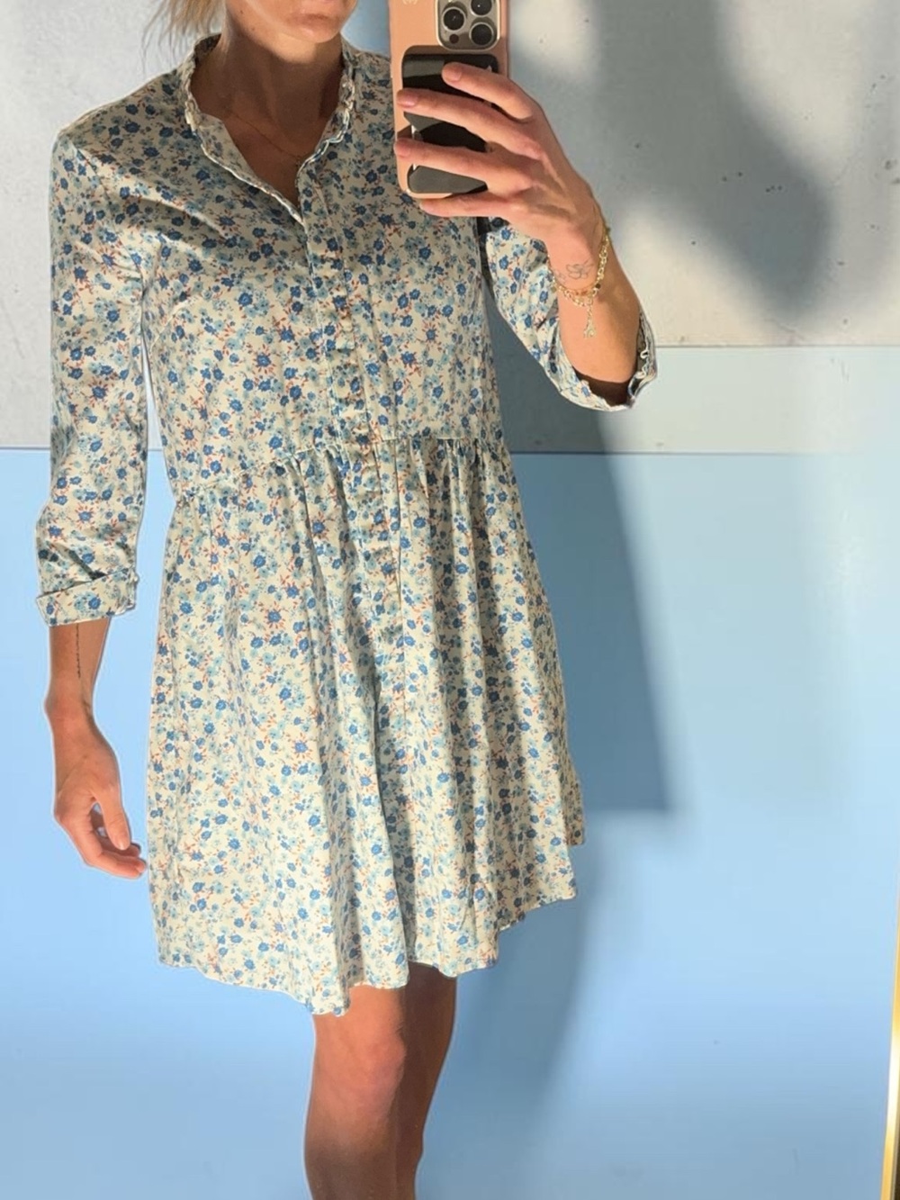 Tuckernuck Blue and White Floral Mini Shirt Dress